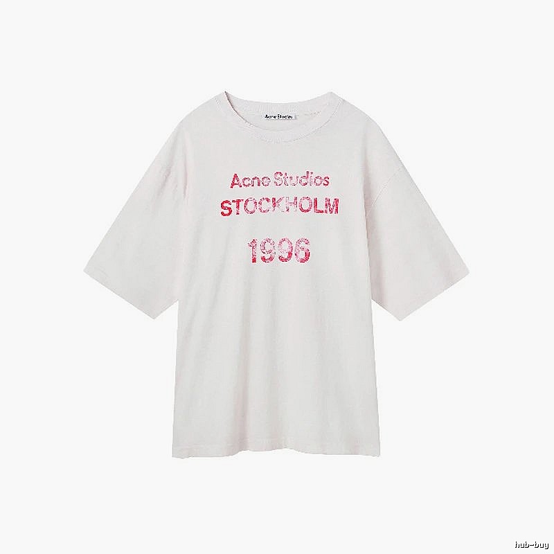 Acne Studios 2090-80 White Pink Lettering Style Ac908046 Stockholm Logo T-Shirt Resort Wear