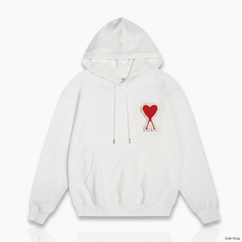 AMI Love Embroidery Simple Style White Hoodie