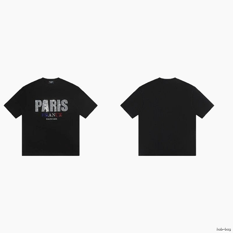 Balenciaga PARIS Rhinestone-Embellished Streetwear Black T-Shirt