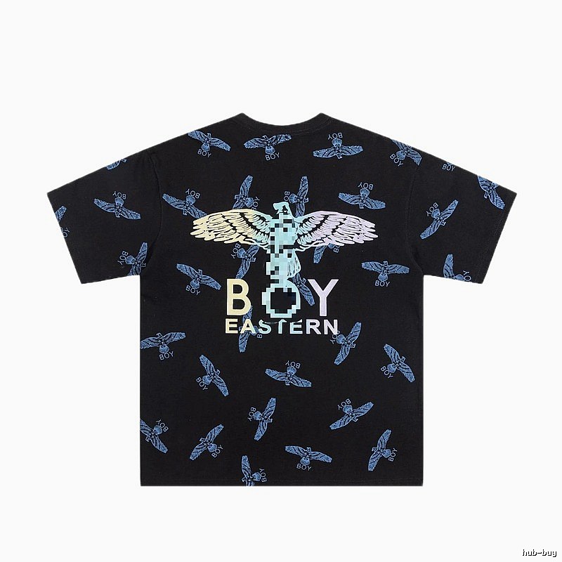 BOY All-over Flying Eagle Print Streetwear Style Black Short-sleeve T-shirt