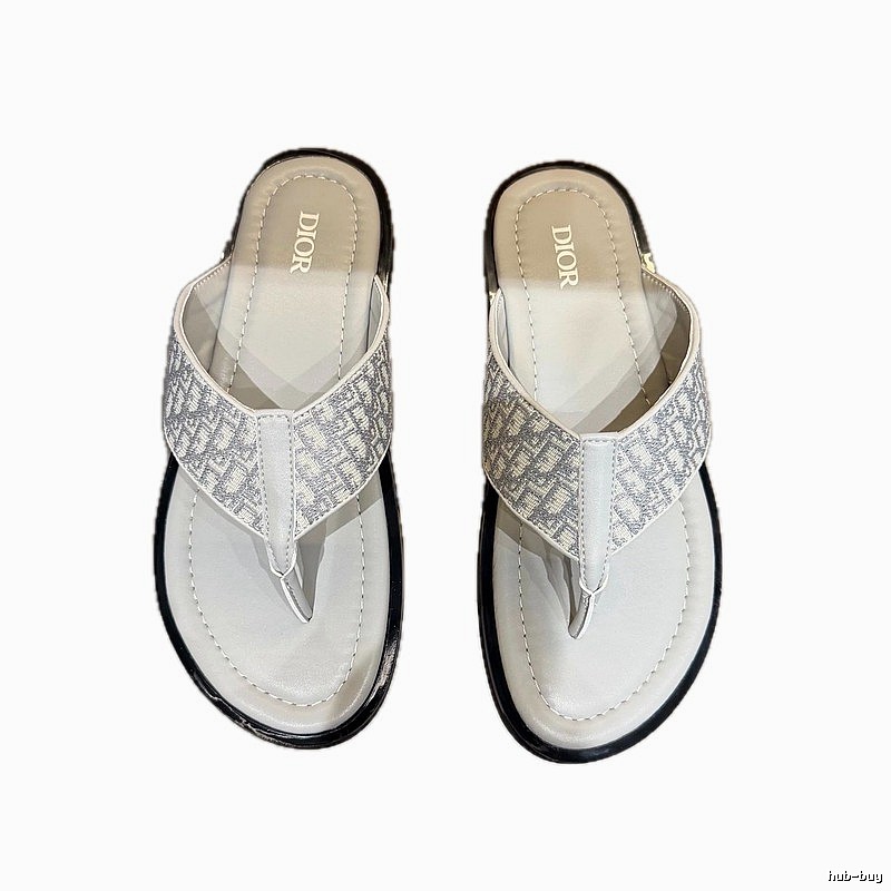 Dior Oblique Collection Light Luxury Style Light Gray Flip-Flops