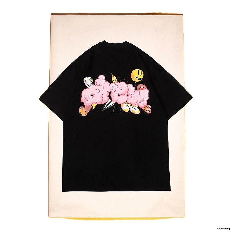 DREW Cloud Print Street Style Black Short Sleeve T-Shirt
