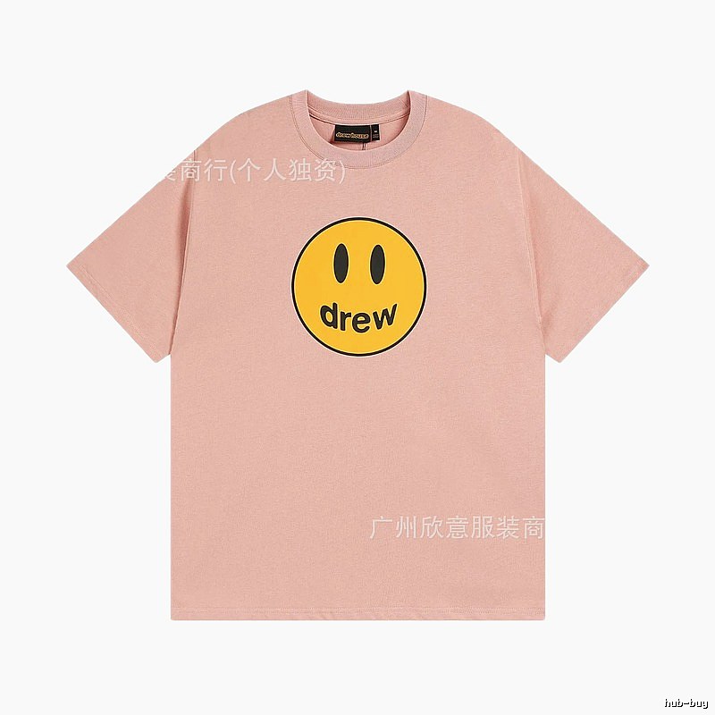 Drew Smiley Print Street Style Pink T-Shirt