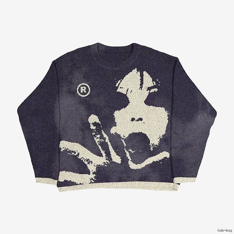 Easy Match Anime graphic sweater Black Knit Top for Everyday Use