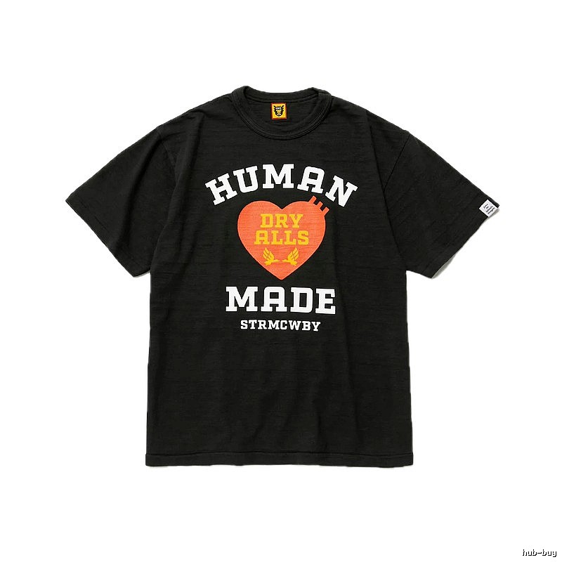 HUMAN MADE Heart Print Vintage Style Black T-Shirt