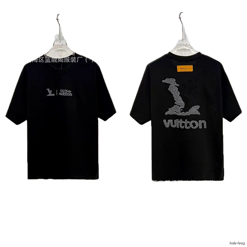Louis Vuitton Embroidered Street Fashion Style Black Short-sleeve T-shirt