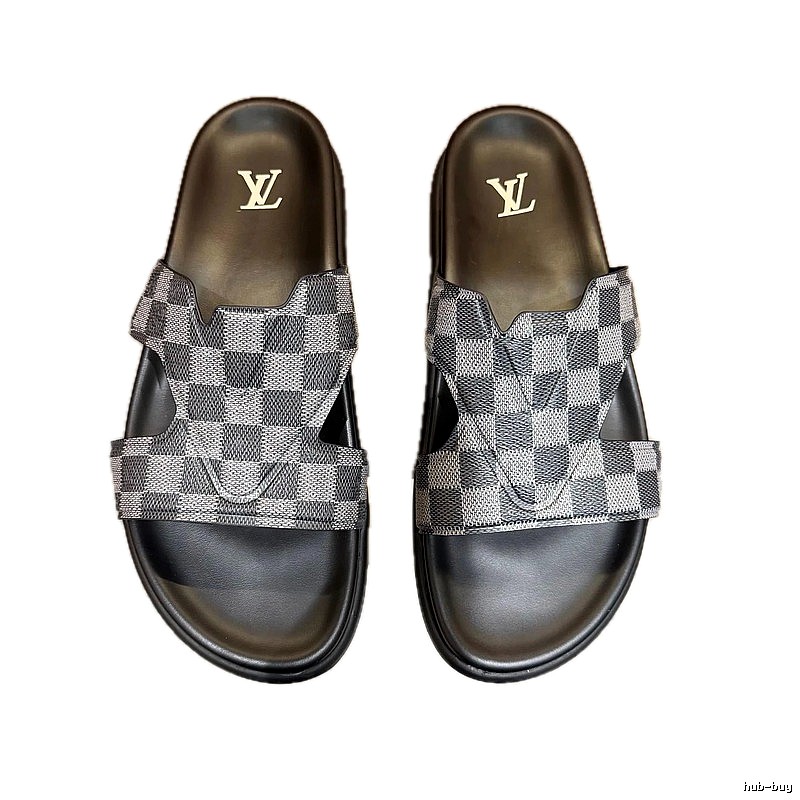 Louis Vuitton Trendy Cool Checkered Grey-Black Slippers