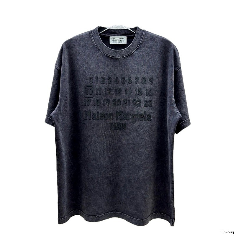 Maison Margiela Numbered Distressed Charcoal Gray Short Sleeve T-Shirt