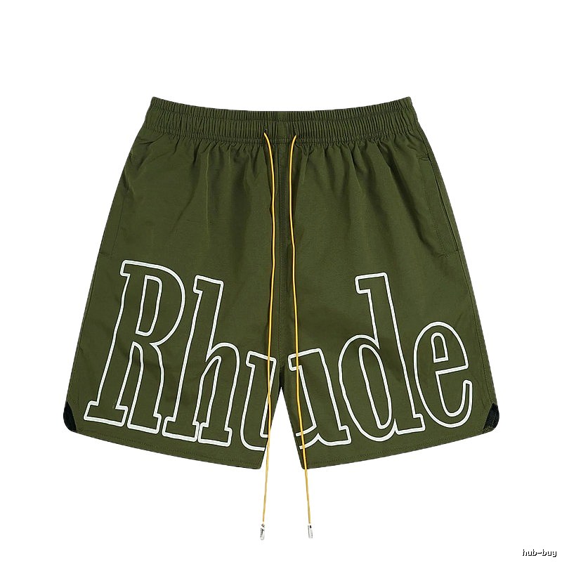 RHUDE letter-style military green shorts