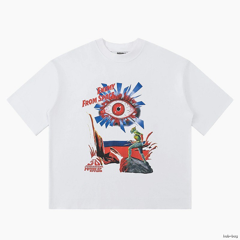 White T-shirt with House of Errors print in sci-fi style