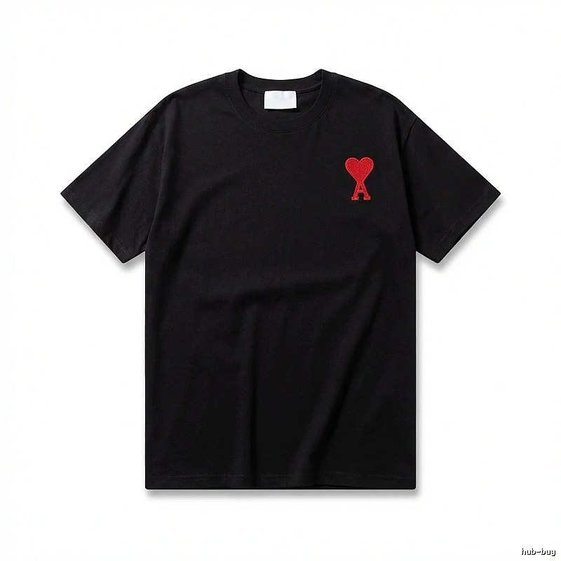 AMI Love Embroidery Simple Black T-shirt