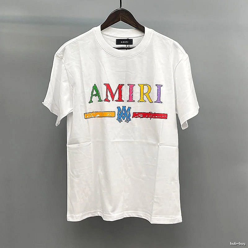 Amiri Color-Letter Graphic White Records Graphic T-Shirt Travel Styling