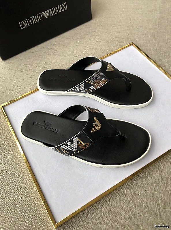 Armani Trendy Brand Printed Light Luxury Style Black Flip-Flops