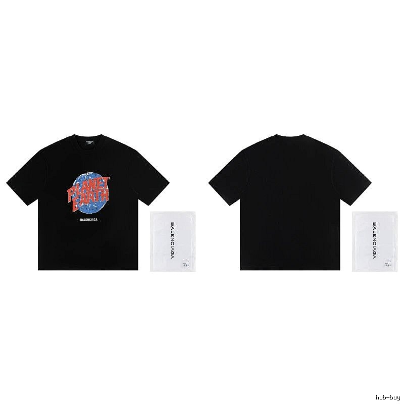 Balenciaga Trendy Black Short-sleeve T-shirt with Earth Print