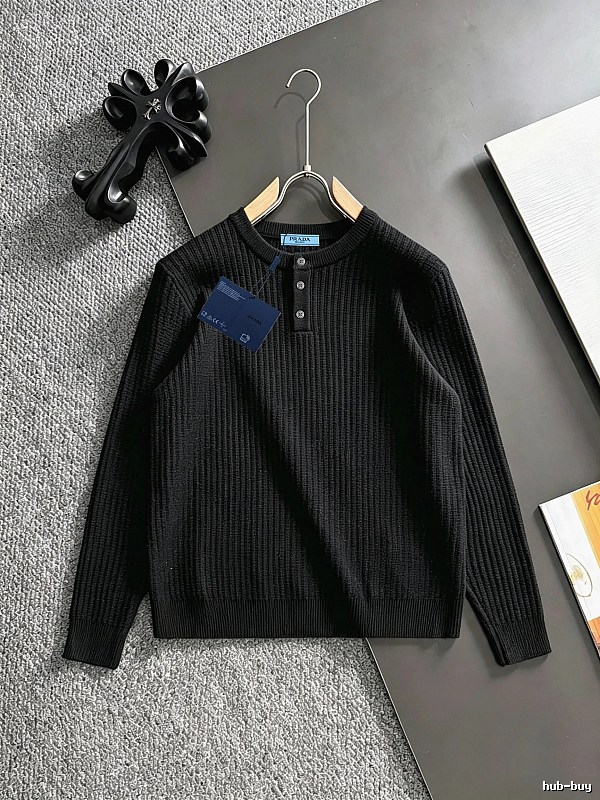 Black Ribbed Cardigan with Small Prada Ribbed Cardigan with Neutral Color
