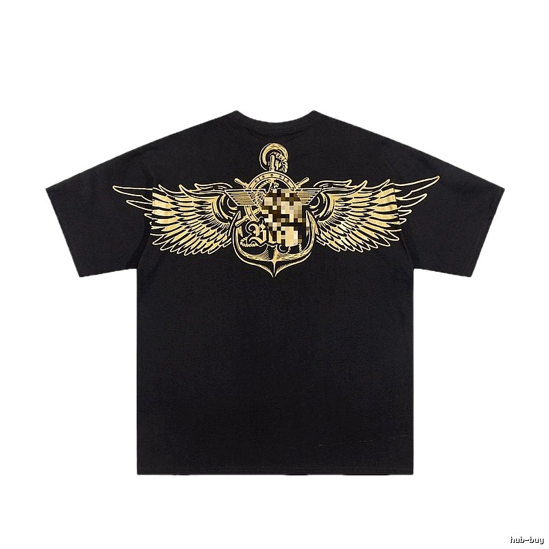BOY Gold Foil Wings Street Style Black Short Sleeve T-shirt
