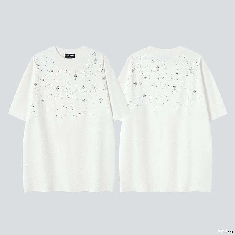 Chrome Hearts Cross Hot-Fix Rhinestone Street Style White T-Shirt
