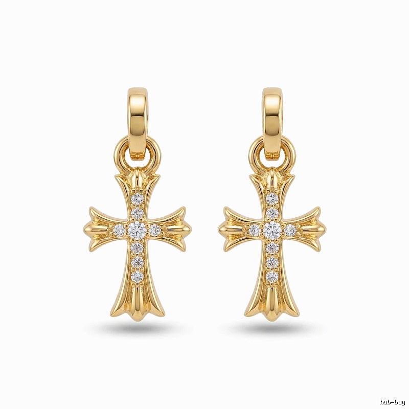 Chrome Hearts Cross Trendy and Cool Style Gold Earrings