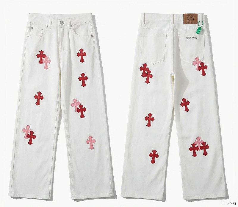 Chrome Hearts Cross Trendy and Cool White Jeans