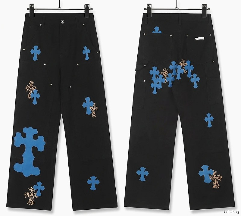 Chrome Hearts Cross Trendy Cool Black Long Pants