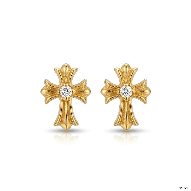 Chrome Hearts Gold Cross Flower Stud Earrings