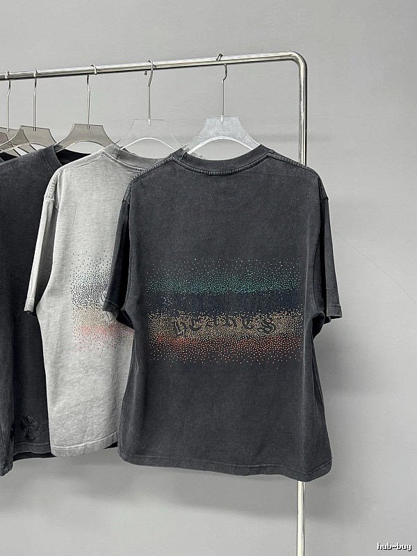 Chrome Hearts Gradient Hot-fix Rhinestone Vintage Distressed Charcoal Black T-Shirt