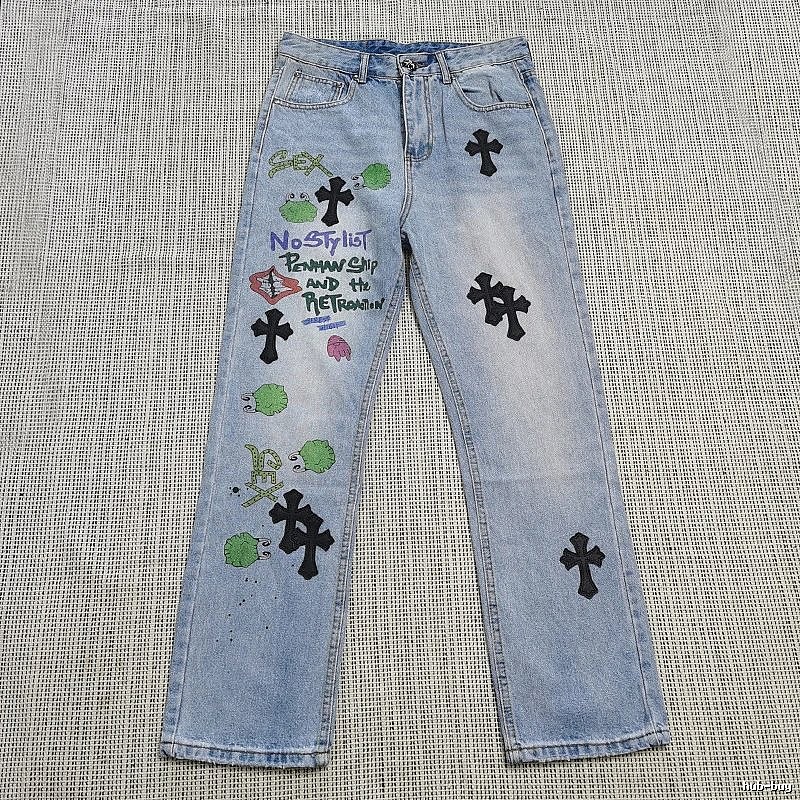 Chrome Hearts Logo Detail Cross patch jeans White Jeans Black with Relaxed Feel
