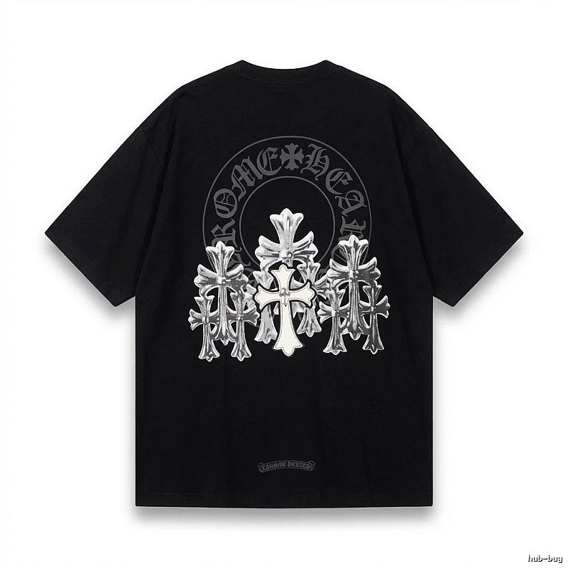 Chrome Hearts Silver Cross Black T - Shirt