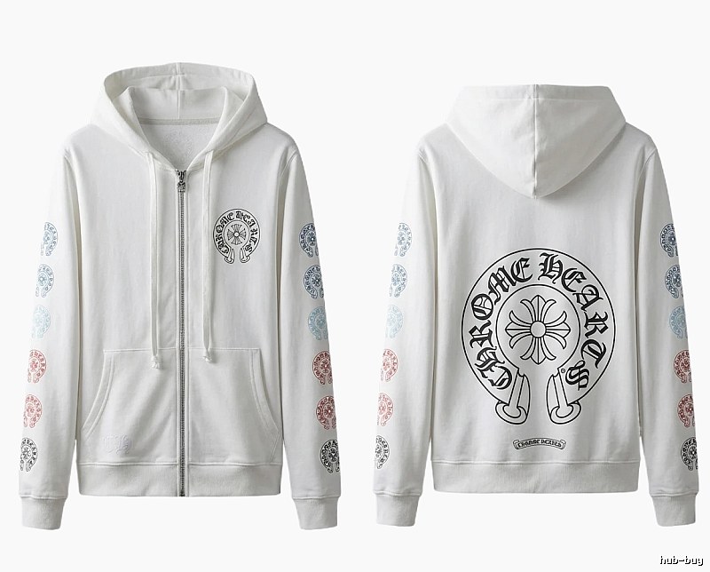 Chrome Hearts White Hoodie with Horseshoe Print Style