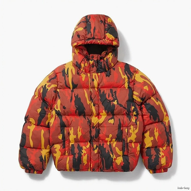 Corteiz camouflage-style red down jacket