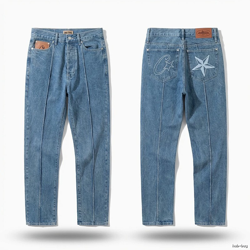 Corteiz star embroidery denim blue jeans