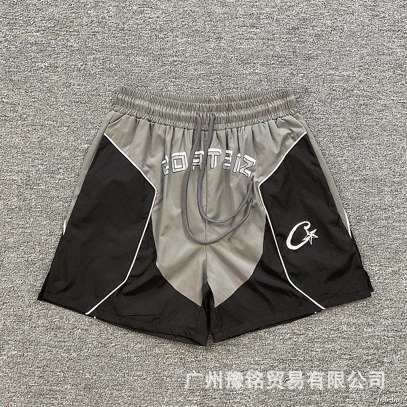 Corteiz Street Style Black and Grey Colorblock Athletic Shorts