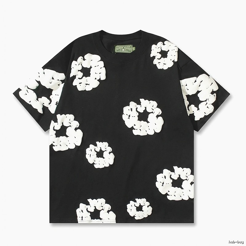 DENIM TEARS Black T-shirt with Flower Print