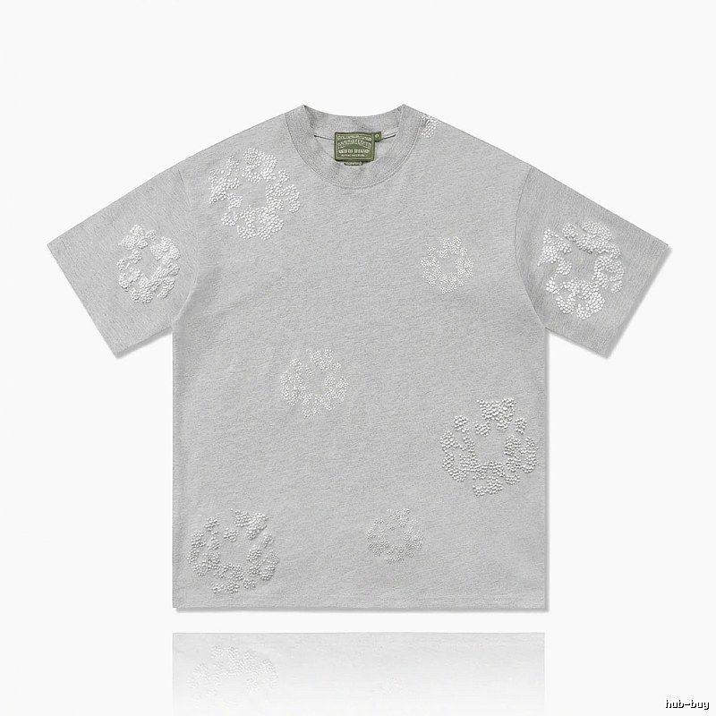 DENIM TEARS Retro - Style Light Gray T - Shirt