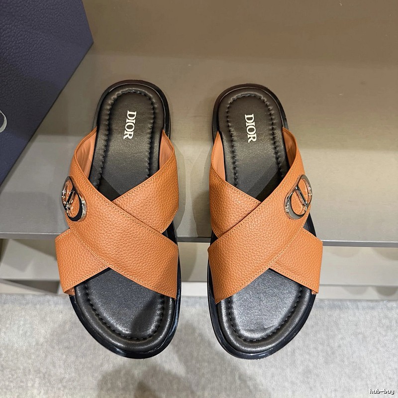 Dior CD Buckle Light Luxury Style Caramel Slide Sandals