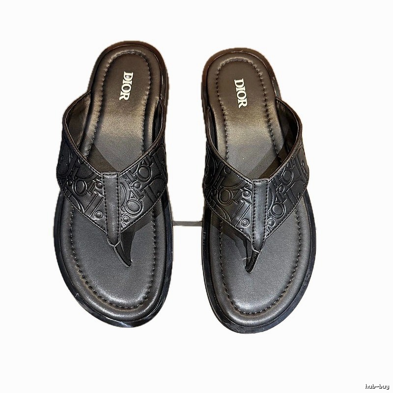 Dior Embossed Oblique Light Luxury Style Black Flip-Flops