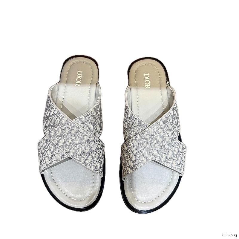 Dior Monogram Light Luxury Style Light Gray Slides