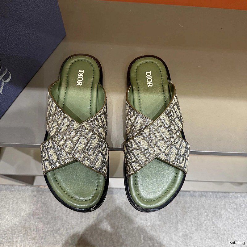 Dior Oblique Vintage-style Military Green Slides