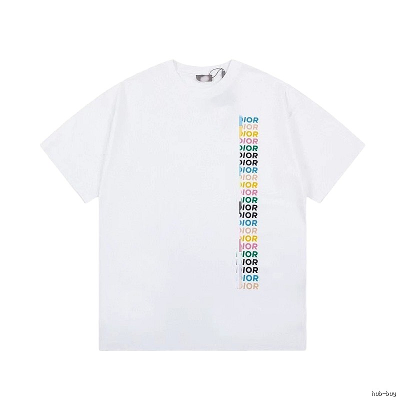 Dior Trendy Style Side-row Colored Print White T-Shirt