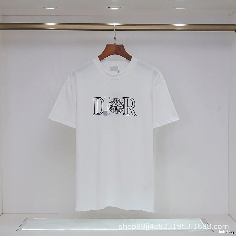 Dior x Stone Island Co-branded Casual Style White T-Shirt