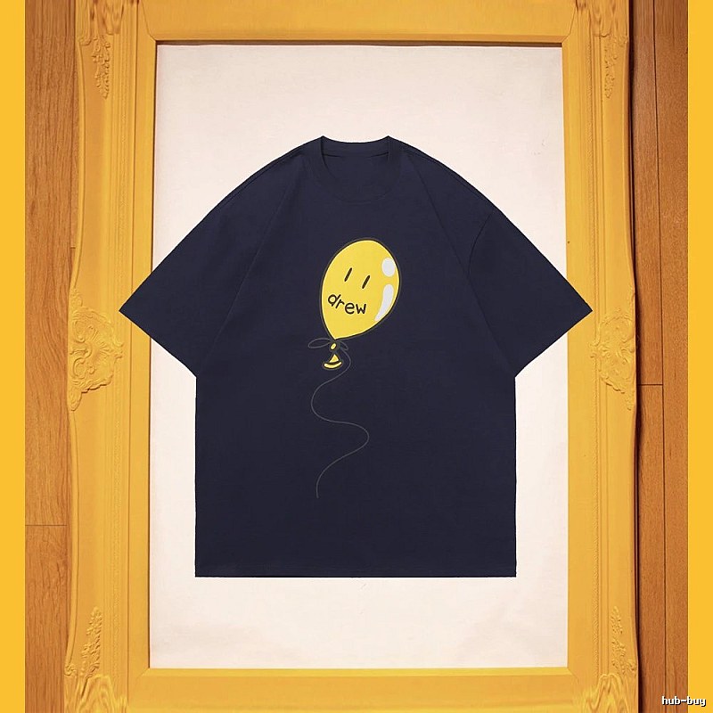 DREW Balloon Smiley Street Style Navy Blue Short Sleeve T-Shirt