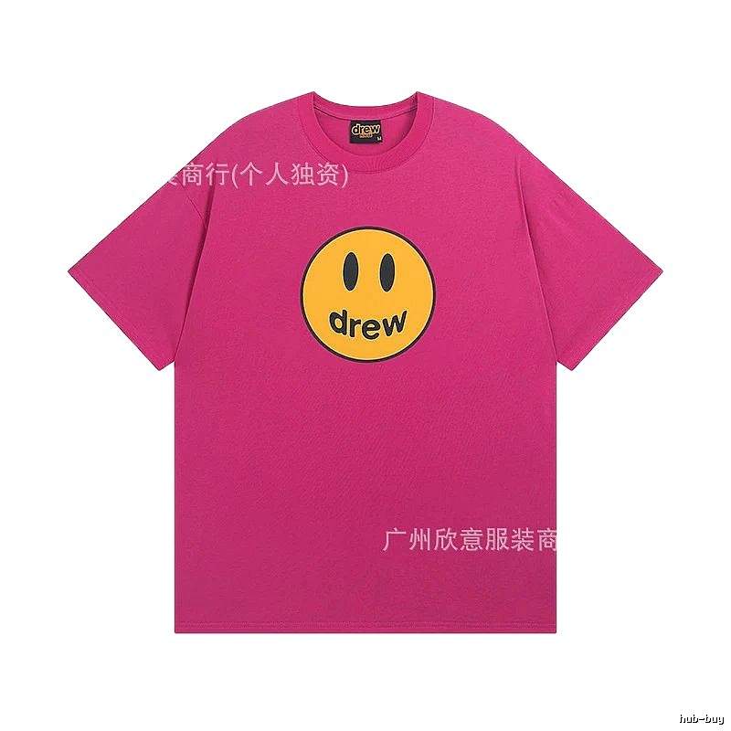 DREW Smiley Face Print Street Style Rose Red T-Shirt