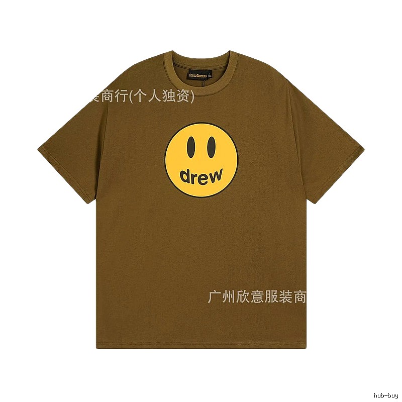 Drew Smiley Face Street Style Brown Short Sleeve T-shirt