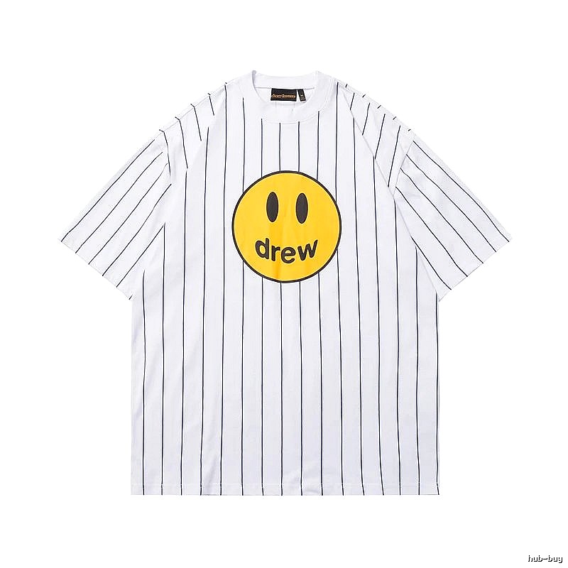 DREW Smiley Face Street Style White Striped T-shirt