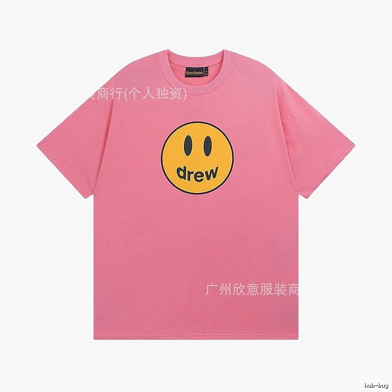 DREW Smiley Series Street Trend Style Pink Short Sleeve T-Shirt