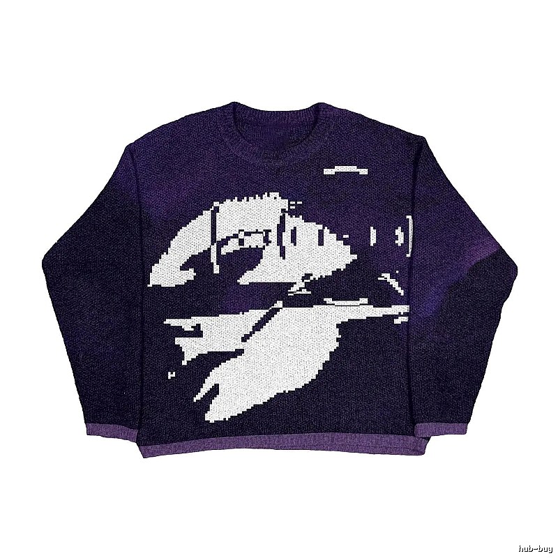 Easy Match Anime graphic sweater Black Knit Top for Leisure Wear