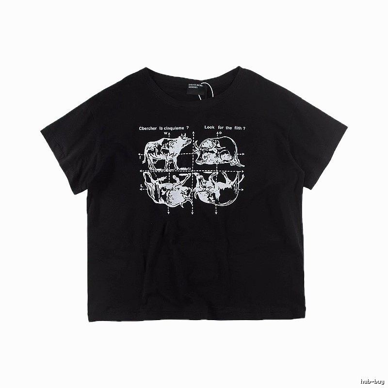 ERD Bull Print Street Style Black Short Sleeve T-shirt