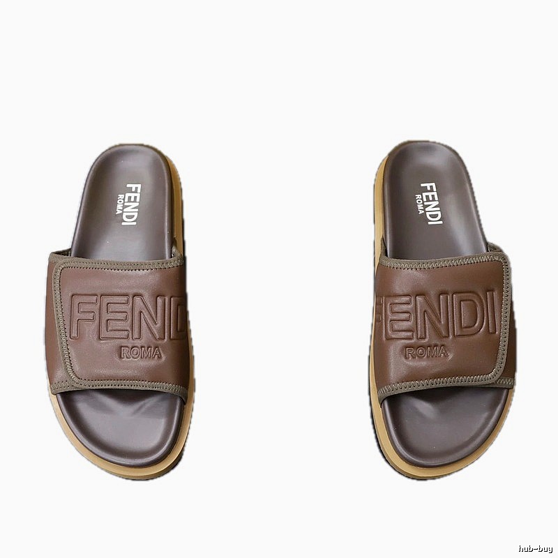 Fendi Roma Light Luxury Style Brown Slides