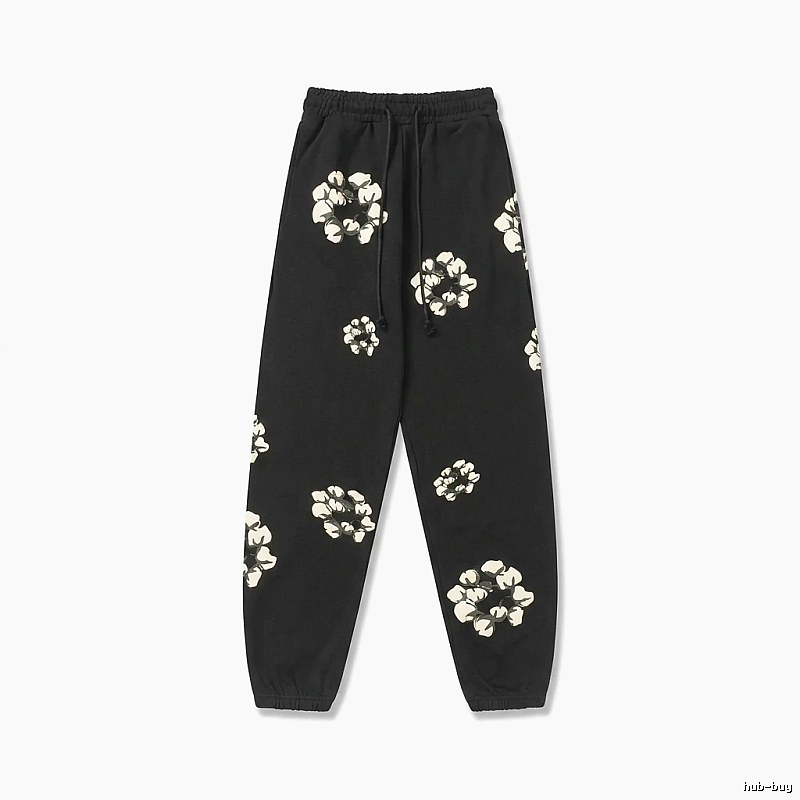 Flower-style black sweatpants of DENIM TEARS