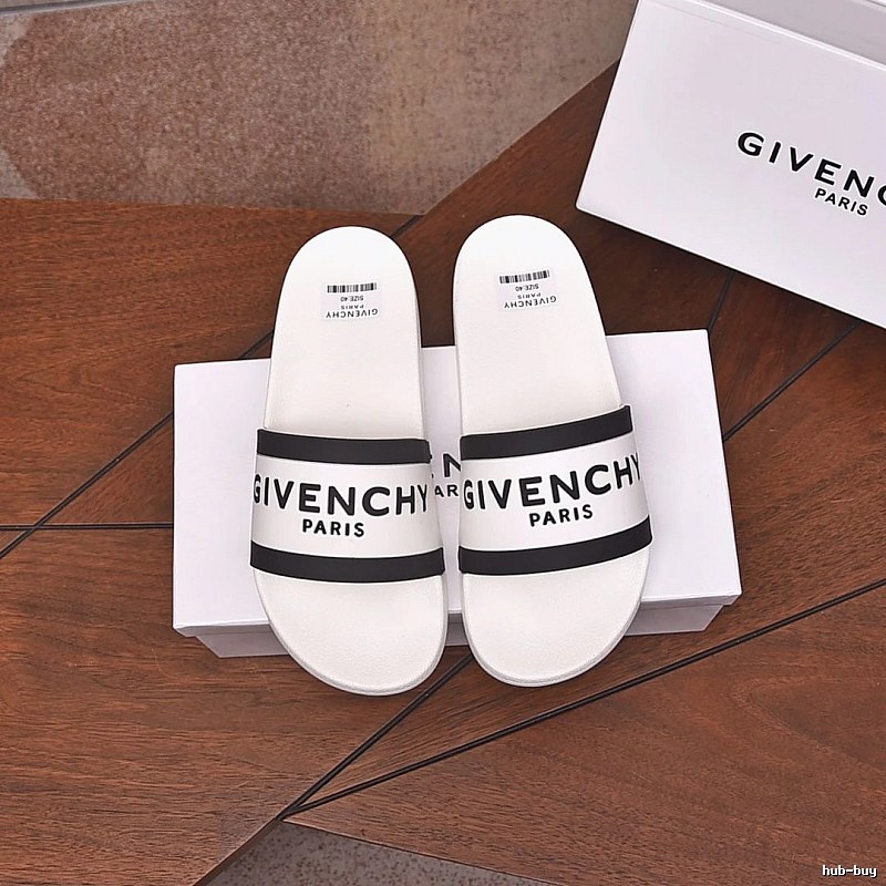 Givenchy Paris Minimalist Lettering White-Black Colorblock Slide Sandals